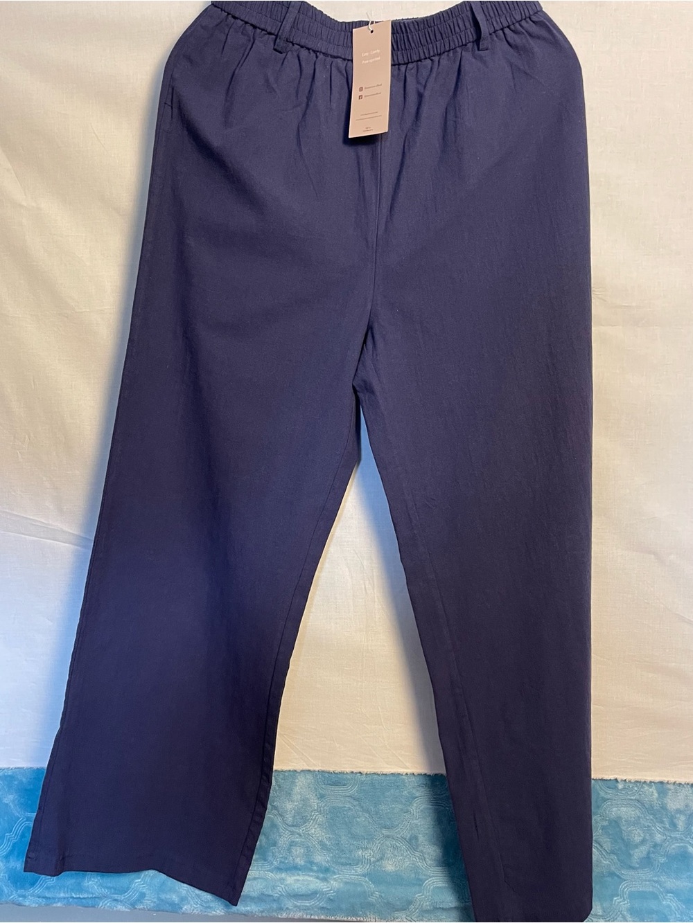 Wide Leg Elastic Waist Pants in Navy